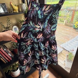 Divided Black Tropical Print Romper